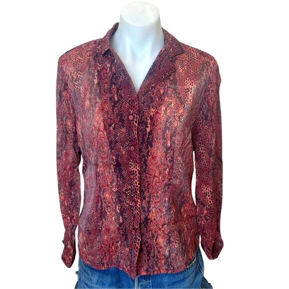 Gianni Python Button Down Shirt Size 10 Designer Oversized Brown Burgundy USA - Picture 1 of 7